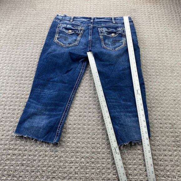 Silver Jeans Women's Cut-off Pants ELYSE Size 34 Slim Blue Denim Jeans Distress - Picture 8 of 14